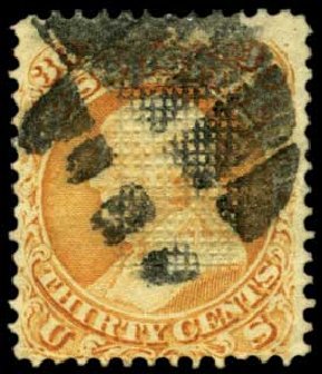 Costs of US Stamps Scott Cat. # 100 - 30c 1868 Franklin Grill. Harmer-Schau Auction Galleries, Feb 2012, Sale 92, Lot 907
