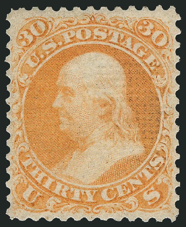 US Stamps Value Scott 100: 30c 1868 Franklin Grill. Robert Siegel Auction Galleries, Nov 2013, Sale 1061, Lot 3517