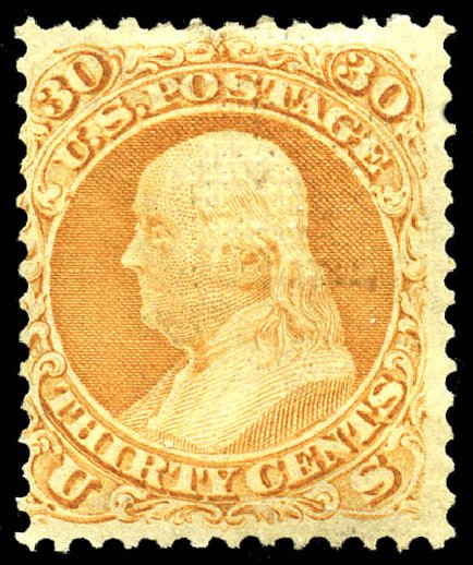US Stamp Price Scott Catalogue 100: 1868 30c Franklin Grill. Matthew Bennett International, May 2014, Sale 350, Lot 178
