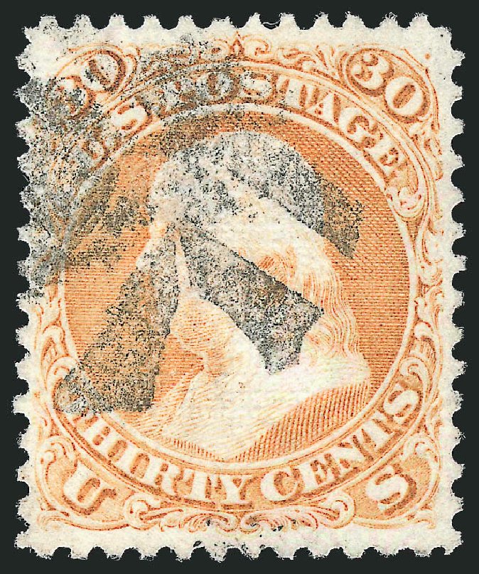Value of US Stamps Scott Cat. # 100: 1868 30c Franklin Grill. Robert Siegel Auction Galleries, Jun 2012, Sale 1024, Lot 168