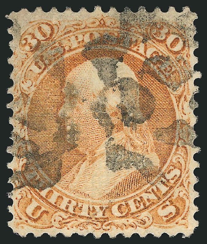 US Stamps Values Scott Cat. # 100: 1868 30c Franklin Grill. Robert Siegel Auction Galleries, Jul 2014, Sale 1077, Lot 108