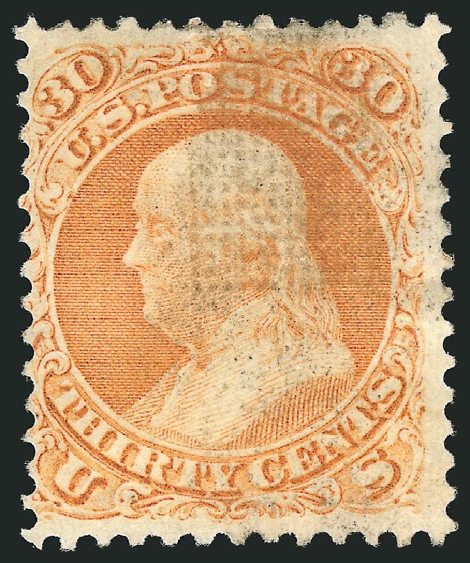 Cost of US Stamp Scott Cat. # 100 - 30c 1868 Franklin Grill. Robert Siegel Auction Galleries, Dec 2014, Sale 1090, Lot 1238