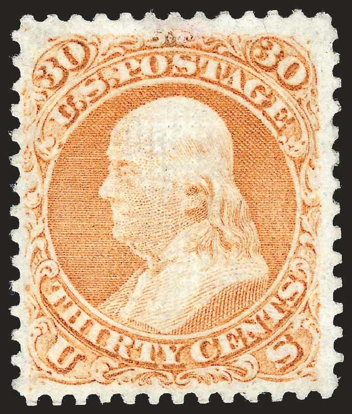 Price of US Stamps Scott 100: 1868 30c Franklin Grill. Robert Siegel Auction Galleries, Jan 2009, Sale 968, Lot 128