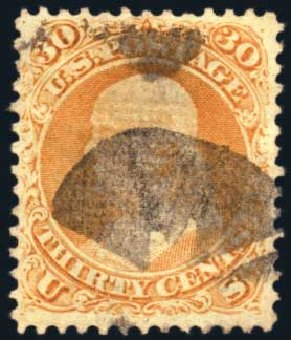 Price of US Stamps Scott Catalog # 100 - 1868 30c Franklin Grill. Harmer-Schau Auction Galleries, Feb 2010, Sale 84, Lot 1369