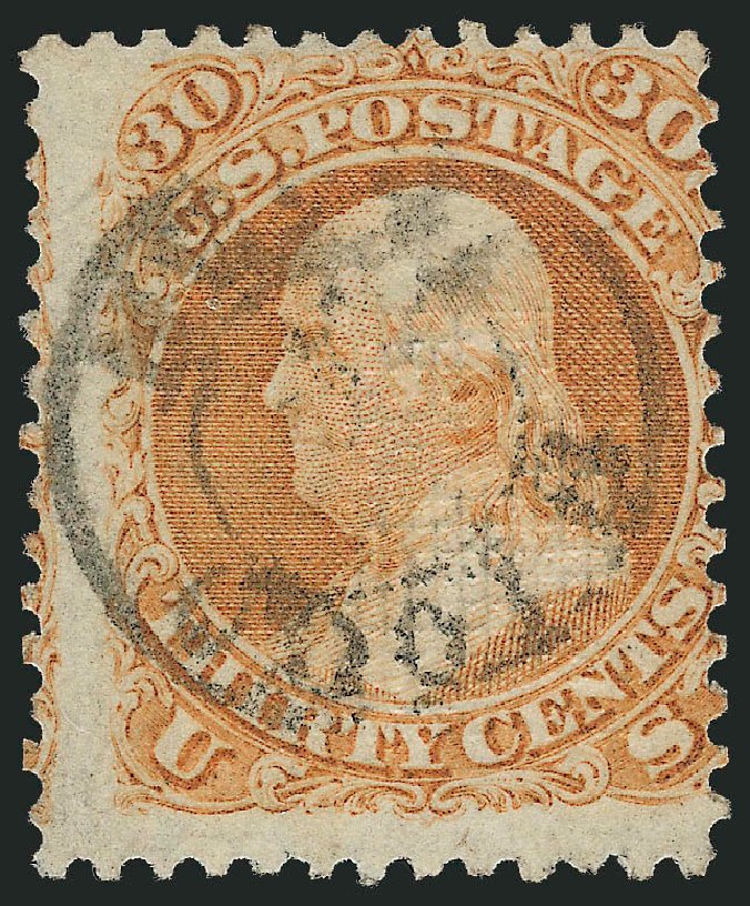US Stamp Price Scott Cat. # 100 - 30c 1868 Franklin Grill. Robert Siegel Auction Galleries, Mar 2011, Sale 1007, Lot 2249