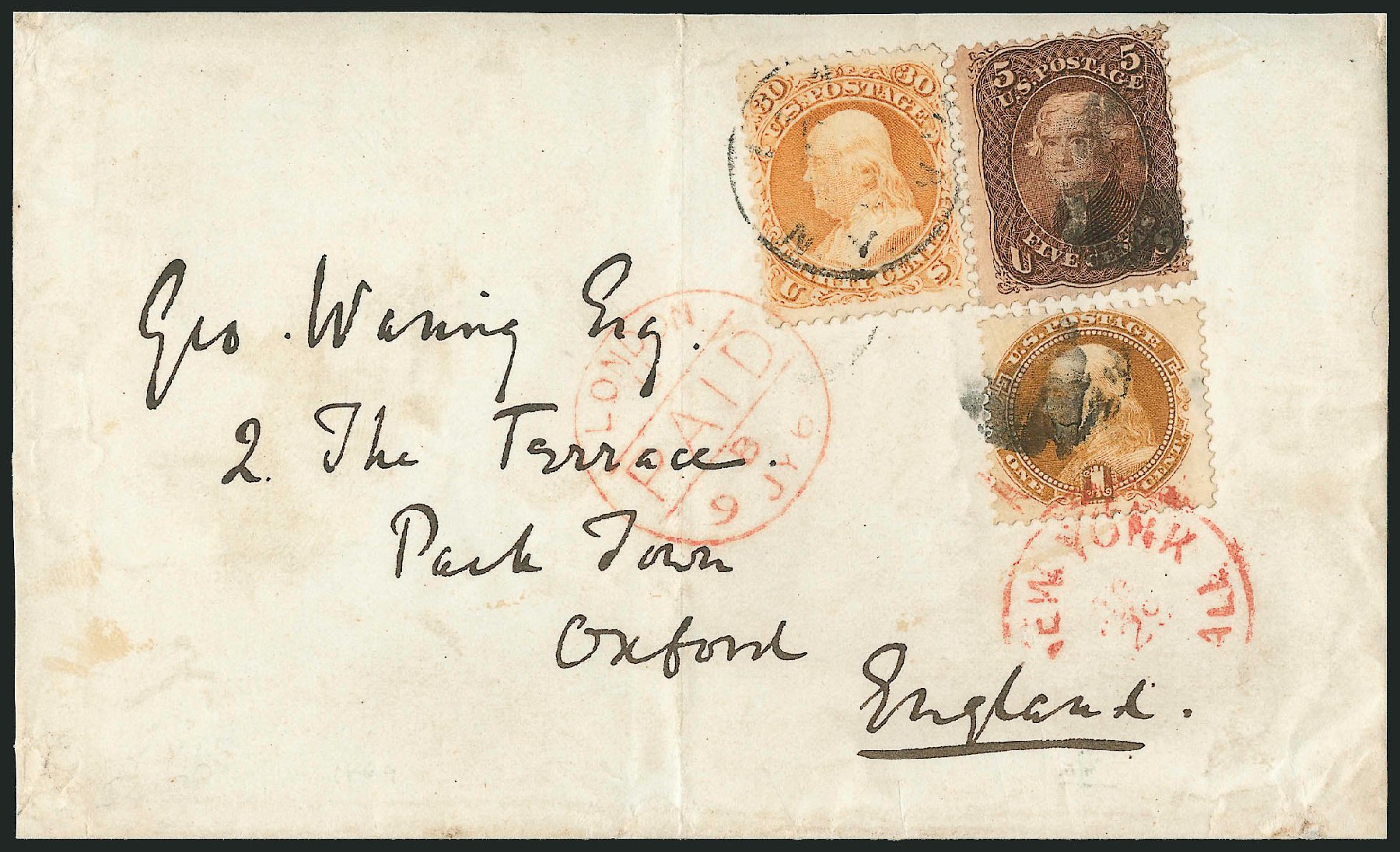 Cost of US Stamps Scott Catalogue #100: 30c 1868 Franklin Grill. Robert Siegel Auction Galleries, Jun 2015, Sale 1105, Lot 2609