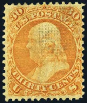 Values of US Stamps Scott # 100: 1868 30c Franklin Grill. Harmer-Schau Auction Galleries, Aug 2012, Sale 94, Lot 1170