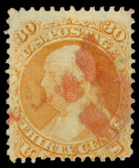 US Stamps Prices Scott Cat. 100: 30c 1868 Franklin Grill. Daniel Kelleher Auctions, Oct 2014, Sale 660, Lot 2120