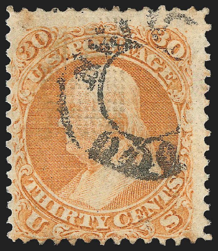 US Stamp Prices Scott Catalogue 100 - 30c 1868 Franklin Grill. Robert Siegel Auction Galleries, Dec 2012, Sale 1037, Lot 1620