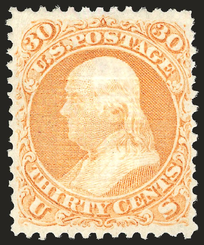 Costs of US Stamps Scott Cat. 100 - 1868 30c Franklin Grill. Robert Siegel Auction Galleries, Apr 2009, Sale 972, Lot 3100