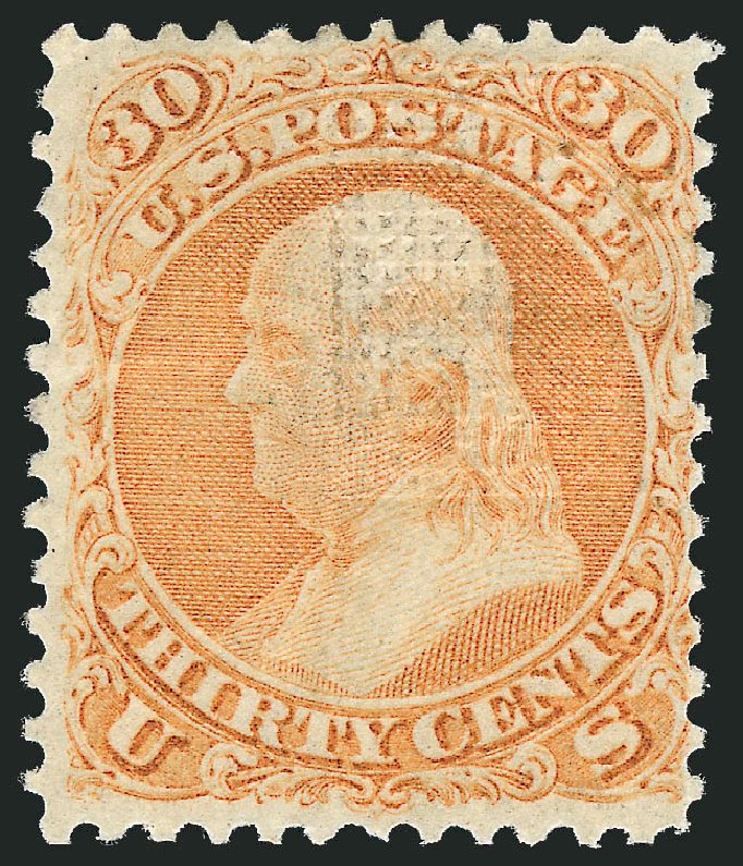 US Stamps Values Scott Cat. #100 - 30c 1868 Franklin Grill. Robert Siegel Auction Galleries, Feb 2010, Sale 983, Lot 70