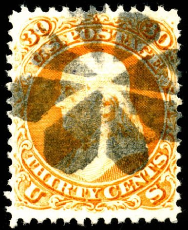 US Stamp Value Scott Catalogue # 100: 30c 1868 Franklin Grill. Matthew Bennett International, Jun 2008, Sale 328, Lot 591