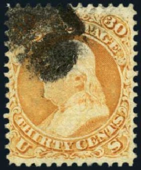 US Stamps Price Scott Cat. 100 - 30c 1868 Franklin Grill. Harmer-Schau Auction Galleries, Aug 2012, Sale 94, Lot 1171