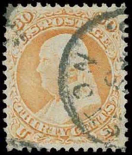 US Stamp Value Scott Catalogue 100 - 30c 1868 Franklin Grill. H.R. Harmer, Nov 2013, Sale 3004, Lot 1091
