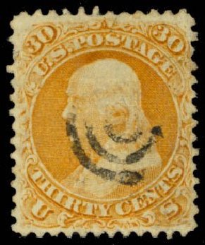 Cost of US Stamp Scott 100: 30c 1868 Franklin Grill. Daniel Kelleher Auctions, Sep 2013, Sale 639, Lot 1041
