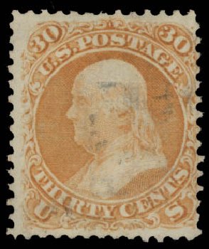 Values of US Stamps Scott Cat. # 100: 30c 1868 Franklin Grill. Daniel Kelleher Auctions, May 2015, Sale 669, Lot 2551