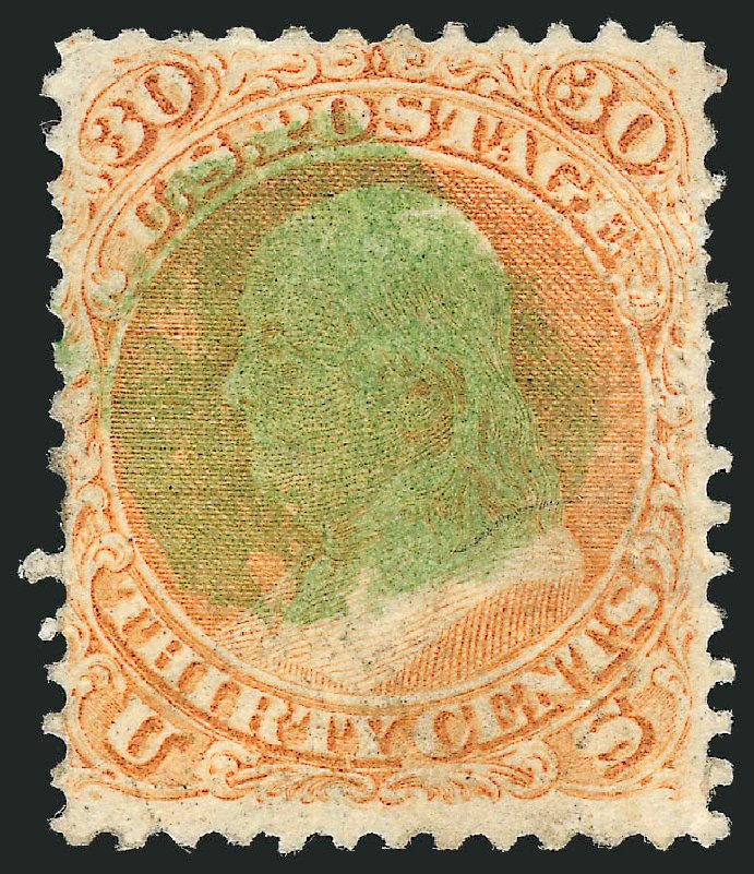 Values of US Stamp Scott Cat. #100: 1868 30c Franklin Grill. Robert Siegel Auction Galleries, Oct 2011, Sale 1014, Lot 1261