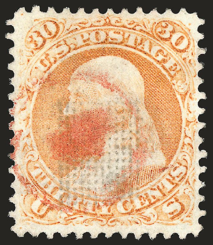 Costs of US Stamp Scott Catalogue 100 - 30c 1868 Franklin Grill. Robert Siegel Auction Galleries, Sep 2008, Sale 962, Lot 2361