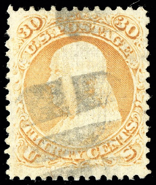 Costs of US Stamps Scott Catalogue #100 - 1868 30c Franklin Grill. Spink Shreves Galleries, May 2014, Sale 148, Lot 141