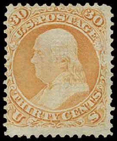 US Stamps Prices Scott #100: 1868 30c Franklin Grill. H.R. Harmer, Nov 2013, Sale 3004, Lot 1094