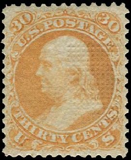 Value of US Stamps Scott Catalog 100 - 30c 1868 Franklin Grill. Regency-Superior, Jan 2015, Sale 109, Lot 714
