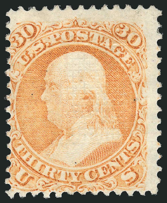US Stamps Values Scott # 100: 30c 1868 Franklin Grill. Robert Siegel Auction Galleries, Mar 2012, Sale 1021, Lot 274