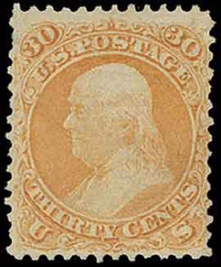 Values of US Stamps Scott #100: 30c 1868 Franklin Grill. H.R. Harmer, Nov 2013, Sale 3004, Lot 1095