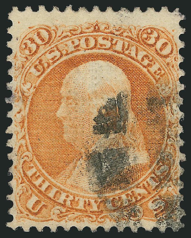 US Stamps Values Scott Catalogue # 100: 1868 30c Franklin Grill. Robert Siegel Auction Galleries, Jun 2012, Sale 1026, Lot 1245