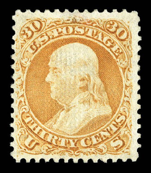 Cost of US Stamps Scott #100: 1868 30c Franklin Grill. Matthew Bennett International, Sep 2012, Sale 345, Lot 132