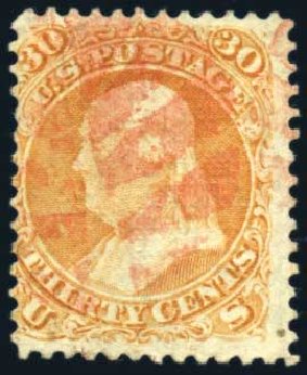 Value of US Stamp Scott Cat. # 100 - 30c 1868 Franklin Grill. Harmer-Schau Auction Galleries, Jul 2010, Sale 86, Lot 382