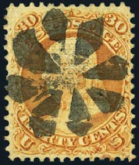 Prices of US Stamps Scott Catalogue # 100 - 1868 30c Franklin Grill. Harmer-Schau Auction Galleries, Aug 2012, Sale 94, Lot 1172