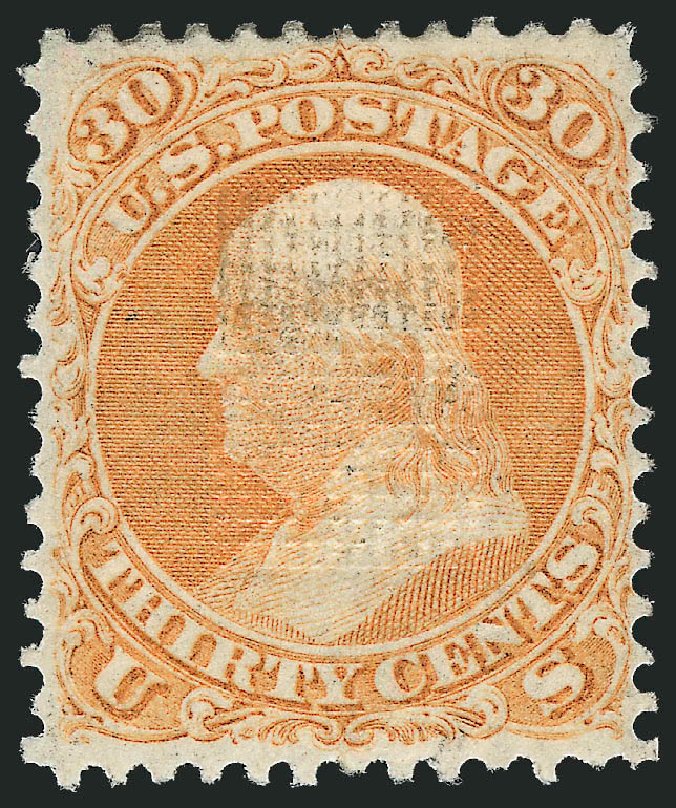 Cost of US Stamps Scott 100: 30c 1868 Franklin Grill. Robert Siegel Auction Galleries, Mar 2012, Sale 1021, Lot 272