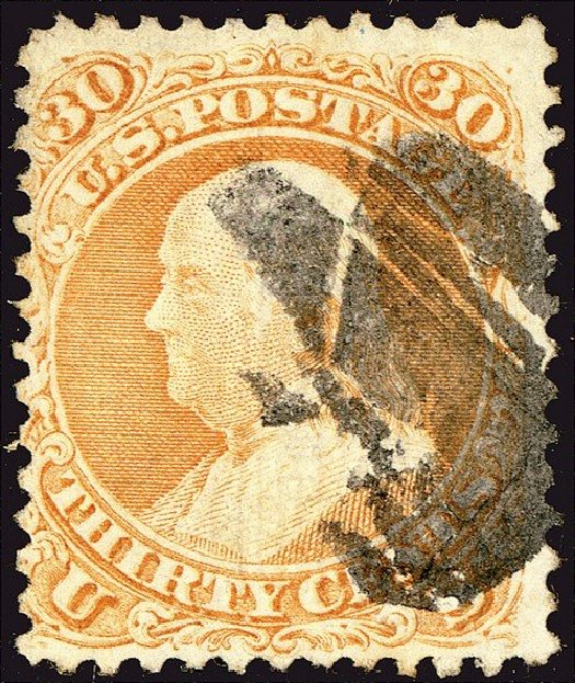 Costs of US Stamp Scott Catalog #100: 1868 30c Franklin Grill. Spink Shreves Galleries, Jan 2014, Sale 146, Lot 232