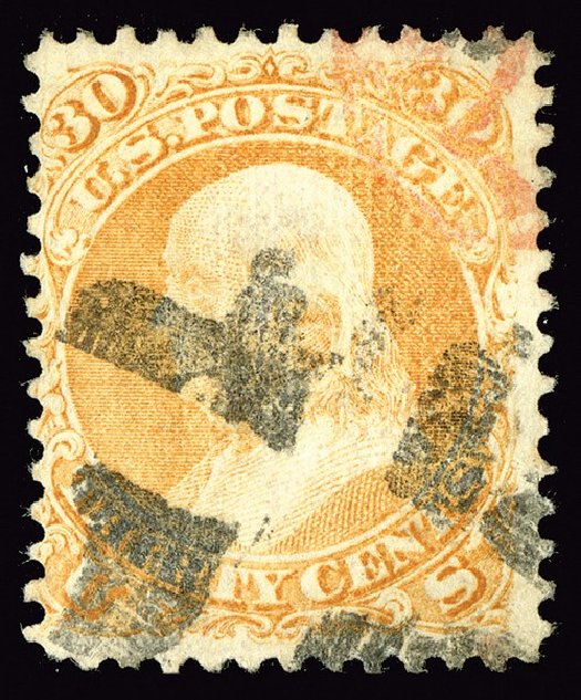Price of US Stamp Scott 100 - 30c 1868 Franklin Grill. Spink Shreves Galleries, May 2014, Sale 148, Lot 142