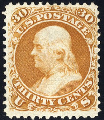 US Stamp Prices Scott # 100 - 1868 30c Franklin Grill. Cherrystone Auctions, Jan 2009, Sale 200901, Lot 113