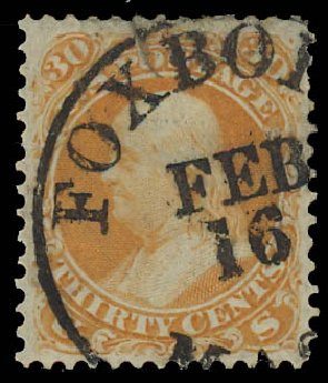 US Stamps Value Scott Catalogue #100: 30c 1868 Franklin Grill. Daniel Kelleher Auctions, Jan 2012, Sale 628, Lot 273
