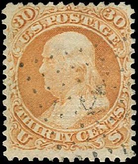 Values of US Stamp Scott 100 - 1868 30c Franklin Grill. Regency-Superior, Nov 2014, Sale 108, Lot 233