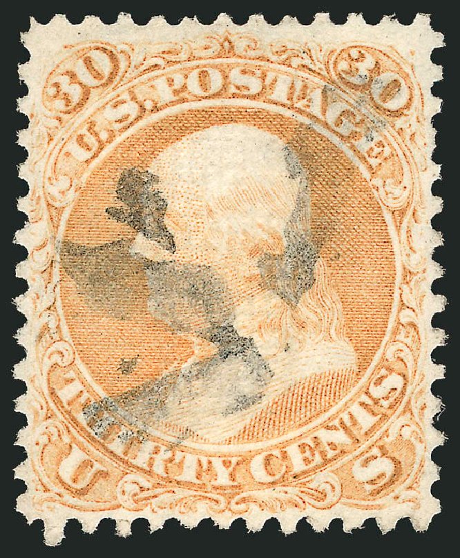 US Stamp Price Scott Catalogue # 100 - 1868 30c Franklin Grill. Robert Siegel Auction Galleries, Nov 2014, Sale 1084, Lot 3293