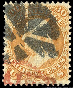 Costs of US Stamp Scott #100: 30c 1868 Franklin Grill. Cherrystone Auctions, Jan 2009, Sale 200901, Lot 116