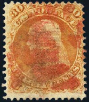 Costs of US Stamps Scott Catalogue # 100: 30c 1868 Franklin Grill. Harmer-Schau Auction Galleries, May 2013, Sale 97, Lot 336
