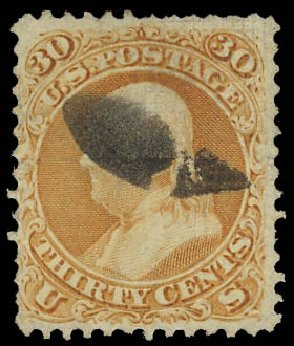 US Stamp Values Scott # 100 - 1868 30c Franklin Grill. Daniel Kelleher Auctions, Apr 2012, Sale 629, Lot 196
