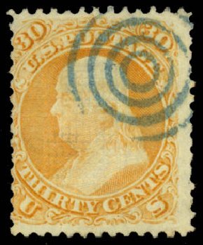 Cost of US Stamp Scott Cat. 100: 1868 30c Franklin Grill. Daniel Kelleher Auctions, Jan 2015, Sale 663, Lot 1326