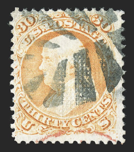 US Stamps Value Scott # 100 - 1868 30c Franklin Grill. Spink Shreves Galleries, Nov 2012, Sale 141, Lot 66