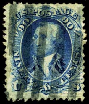 Values of US Stamps Scott Catalogue # 101: 1869 90c Washington Grill. Harmer-Schau Auction Galleries, Feb 2012, Sale 92, Lot 908