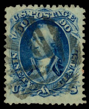 Values of US Stamps Scott Catalogue 101: 90c 1869 Washington Grill. Daniel Kelleher Auctions, Jan 2015, Sale 663, Lot 1328