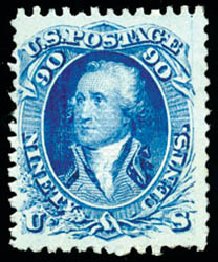 US Stamps Prices Scott Catalog #101 - 90c 1869 Washington Grill. Schuyler J. Rumsey Philatelic Auctions, Apr 2015, Sale 60, Lot 2069