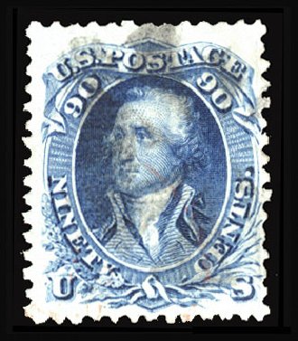 Value of US Stamp Scott Cat. 101: 1869 90c Washington Grill. Cherrystone Auctions, Jun 2012, Sale 201206, Lot 50