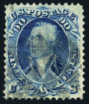 Cost of US Stamp Scott Catalogue 101: 90c 1869 Washington Grill. Harmer-Schau Auction Galleries, Aug 2014, Sale 102, Lot 1740
