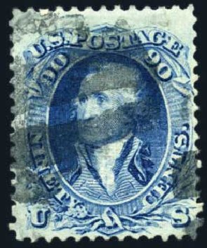 US Stamp Value Scott Catalog 101 - 90c 1869 Washington Grill. Harmer-Schau Auction Galleries, Feb 2010, Sale 84, Lot 1370