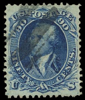 US Stamps Price Scott 101: 90c 1869 Washington Grill. Daniel Kelleher Auctions, Aug 2012, Sale 631, Lot 800